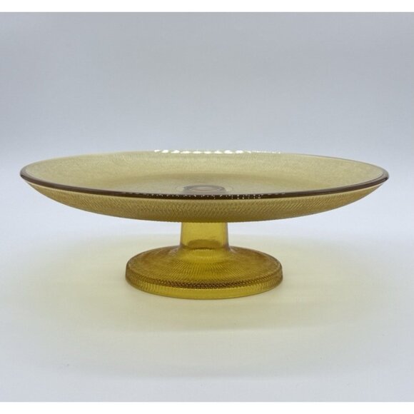 Vintage Imperial Glass Amber Gold Pedestal Textured Cake Plate, Fruit Platter - Picture 5 of 12